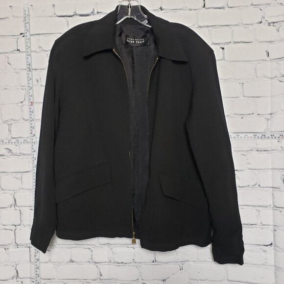 Linda Allard Ellen Tracy Black Zip Front Jacket Blazer Coat size 12 - Picture 1 of 10